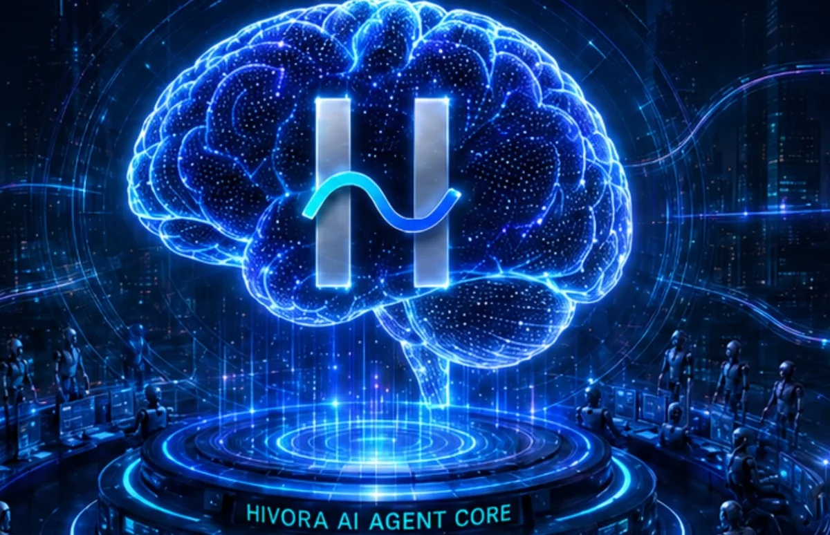 The Hivora AI Agent core: a glowing brain around the H, orchestrating work.