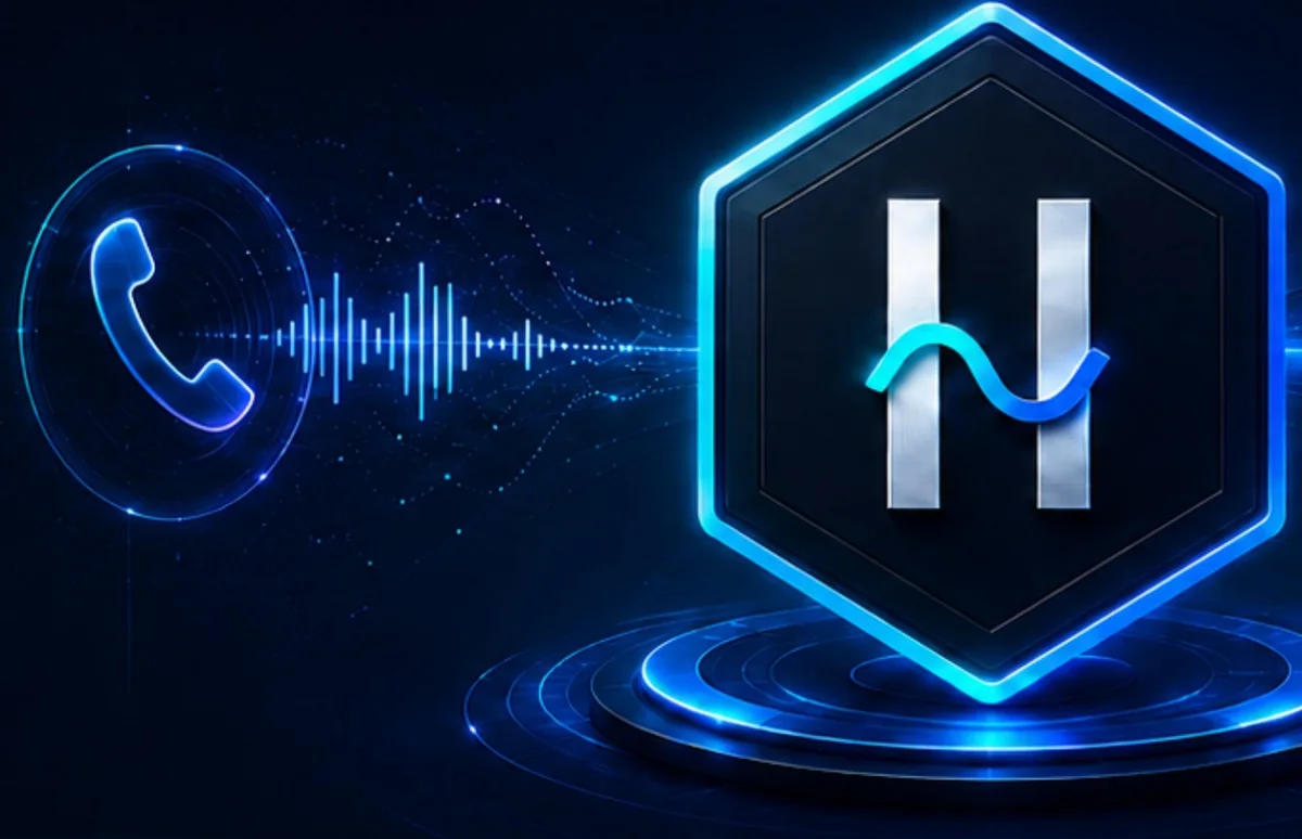 A phone call turning into a voice waveform that flows into the Hivora core.